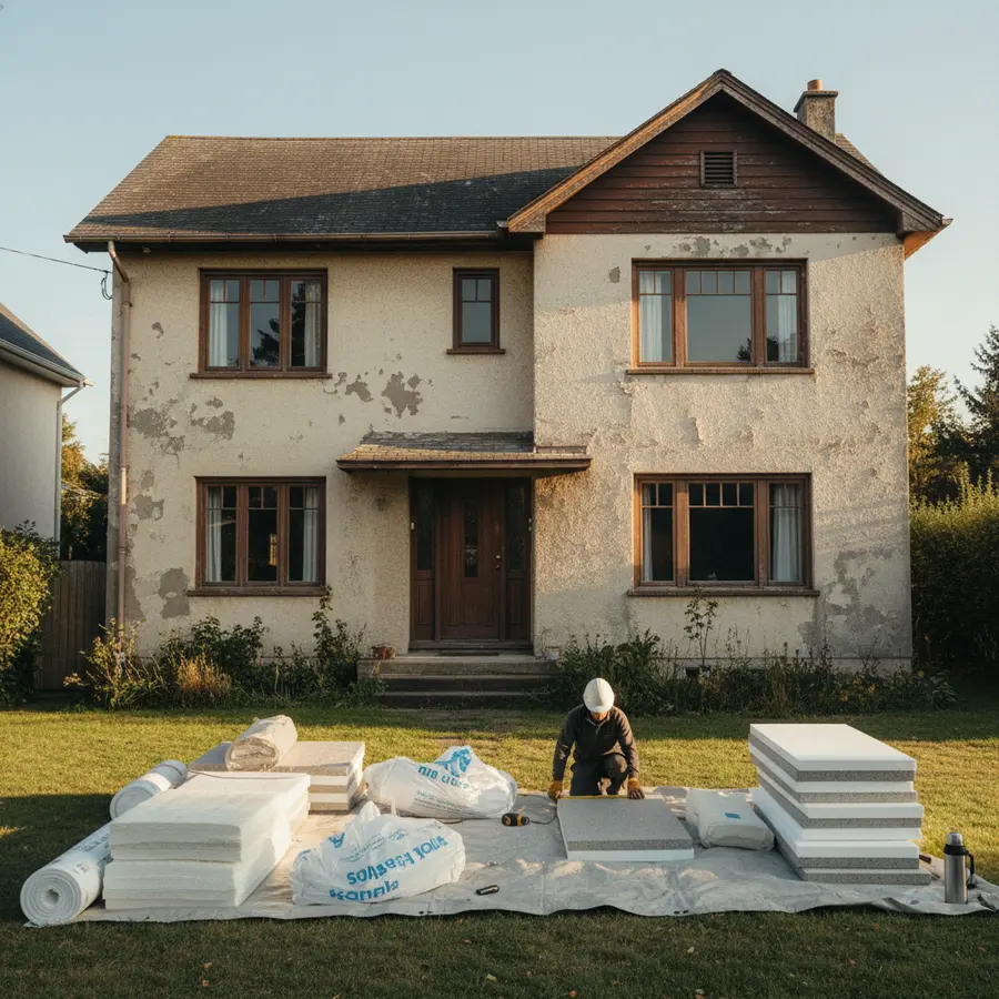 Isolation à 1 euro 2025 : Est-ce encore possible ? Le Guide - Photo Isolation à 1 euro 2025 : maison ancienne avec matériaux d’isolation extérieure