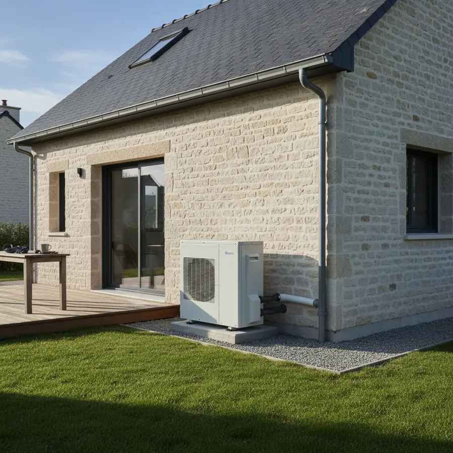 Pompe à chaleur air eau monobloc extérieure installation sur maison en France