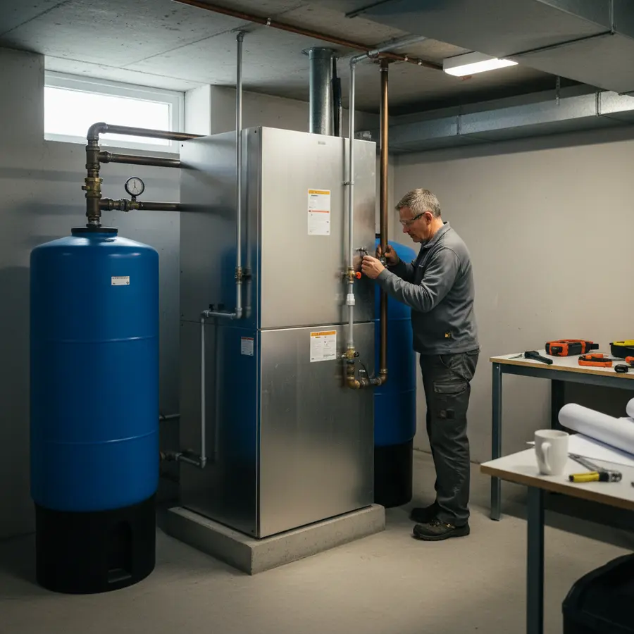 Installation d'une pompe à chaleur eau-eau dans un sous-sol résidentiel