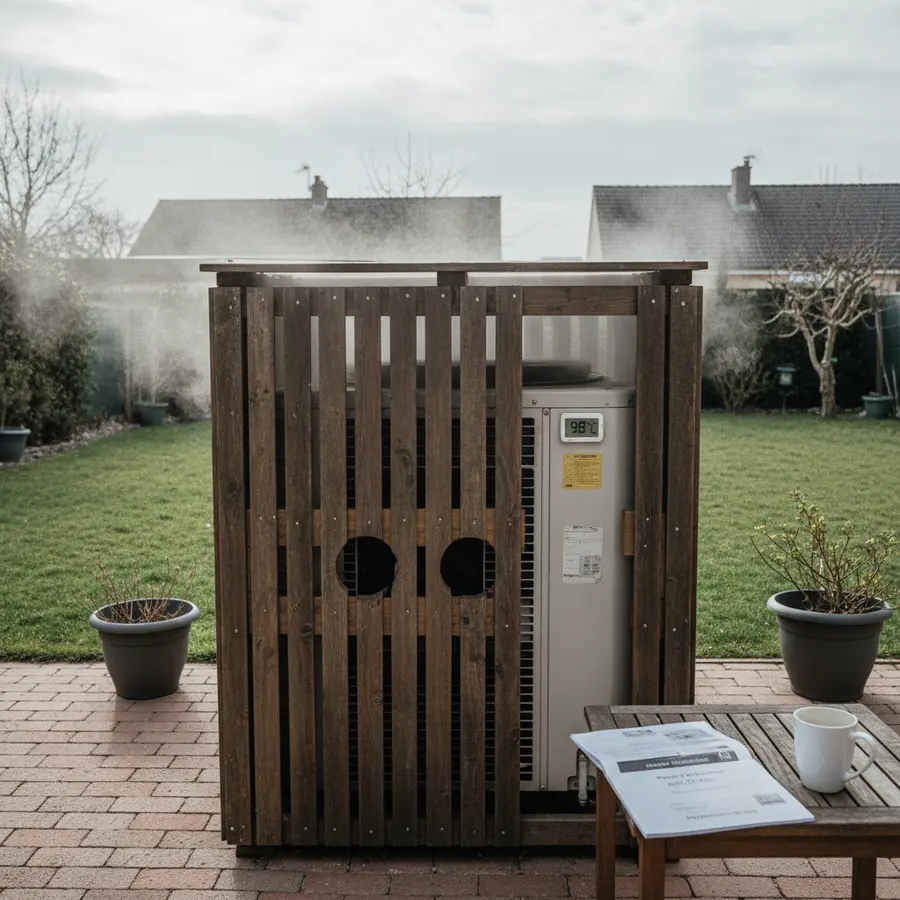 Protection pompe à chaleur : couverture mal ventilée provoquant une surchauffe dans le jardin