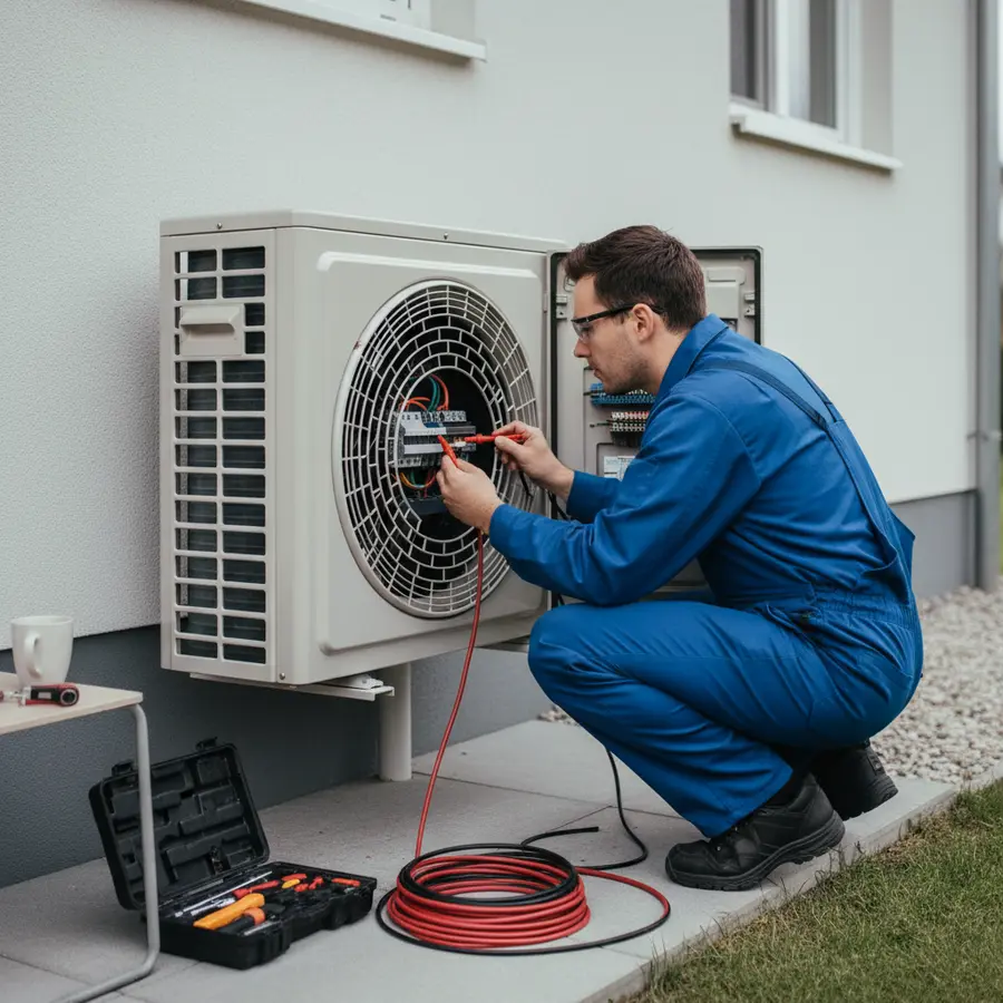 Vérification des connexions électriques de la protection pompe à chaleur extérieure