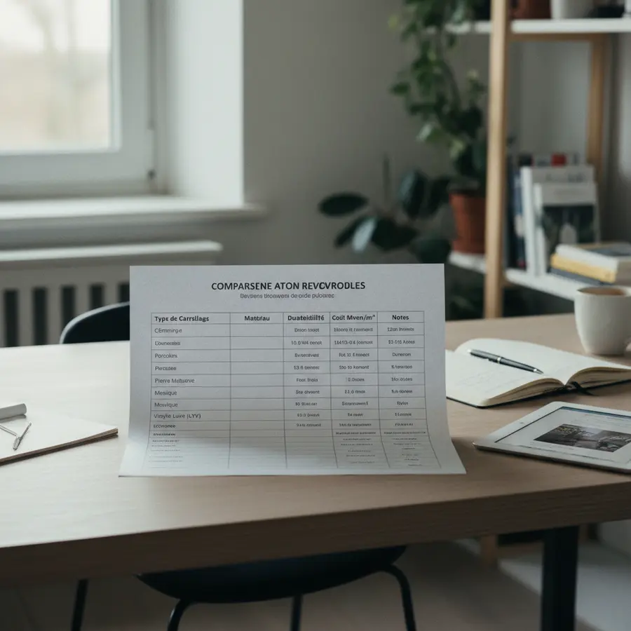 Rénovation carrelage salle de bain : tableau comparatif des options et prix