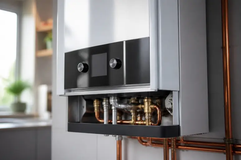 Détail d'une chaudiere prix gaz à condensation, soulignant son rendement énergétique élevé.