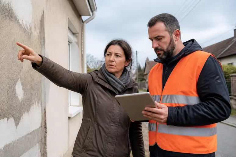 Une famille consulte un devis pour l'isolation par l'extérieur.