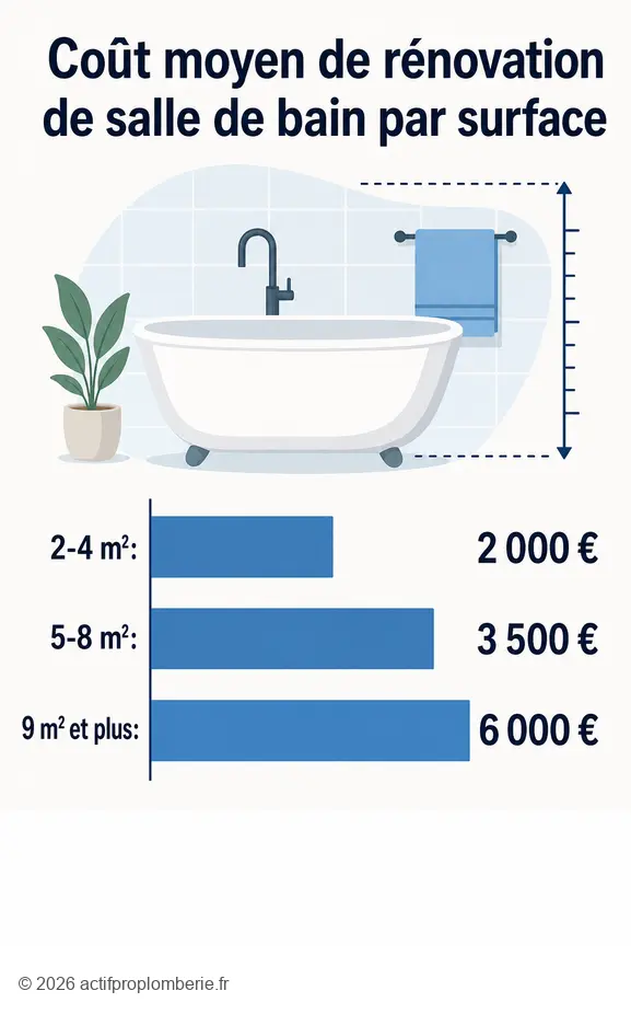 Comparatif des budgets de rénovation de salles de bains en France par surface en 2026.