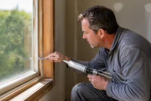 Application de joint pour l'isolation fenetre et lutte contre les courants d'air dans une maison.