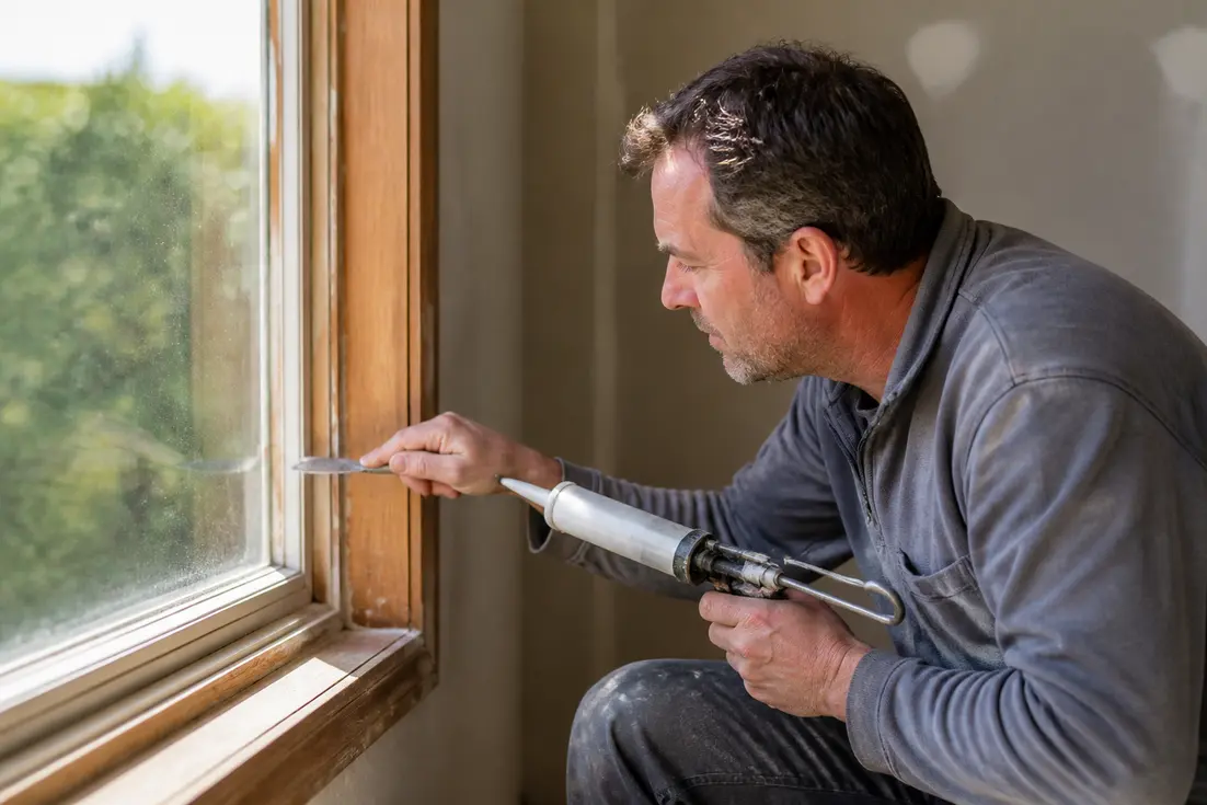 Application de joint pour l'isolation fenetre et lutte contre les courants d'air dans une maison.