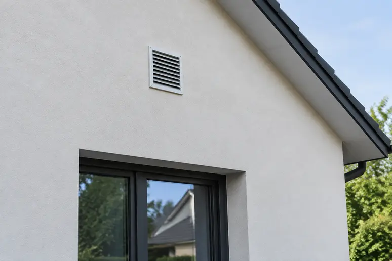 Conduit de rejet d'une VMC débouchant à l'extérieur sur la façade d'un bâtiment.